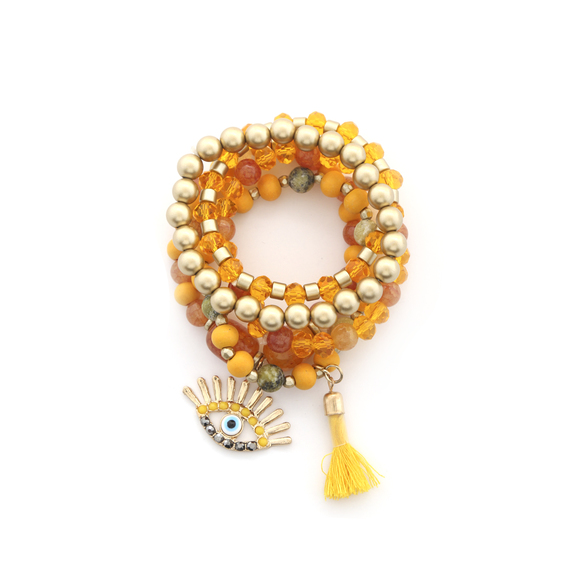 Evil Eye Bead Tassel Bracelet Set - Picture 6 of 9